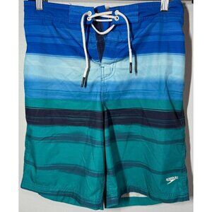 Speedo Mens Swim Trunk Medium Blue Lemonade Stripe UV 50